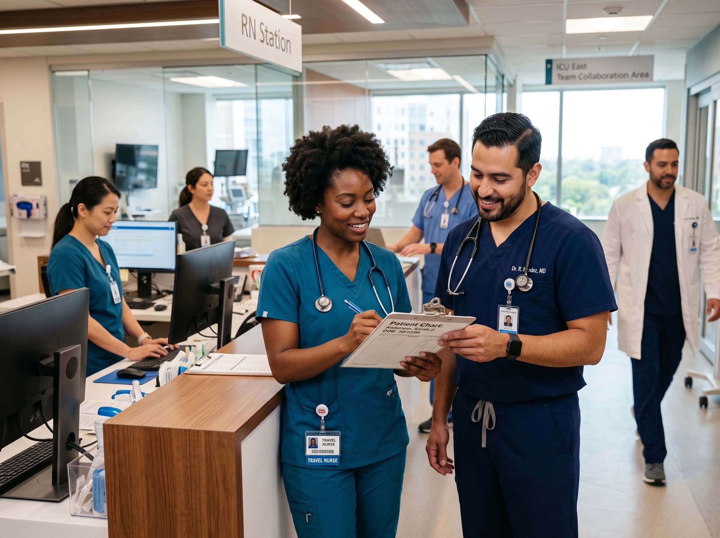 Travel nurses working on a hospital unit